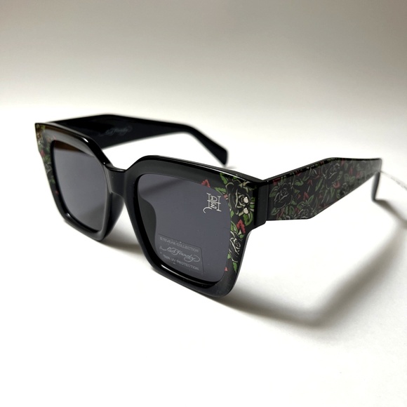 New Original ED HARDY Sunglasses Classic Roses Illustration Acetate Rock n' Roll - Picture 1 of 9